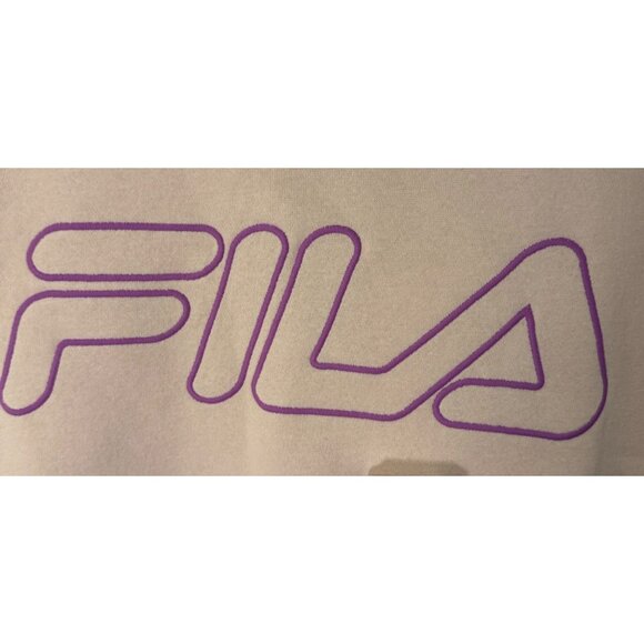 Womens Medium Fila Sand Hooded Sweatshirt With Purple Logo Hoody Pullover Med M - Picture 2 of 10